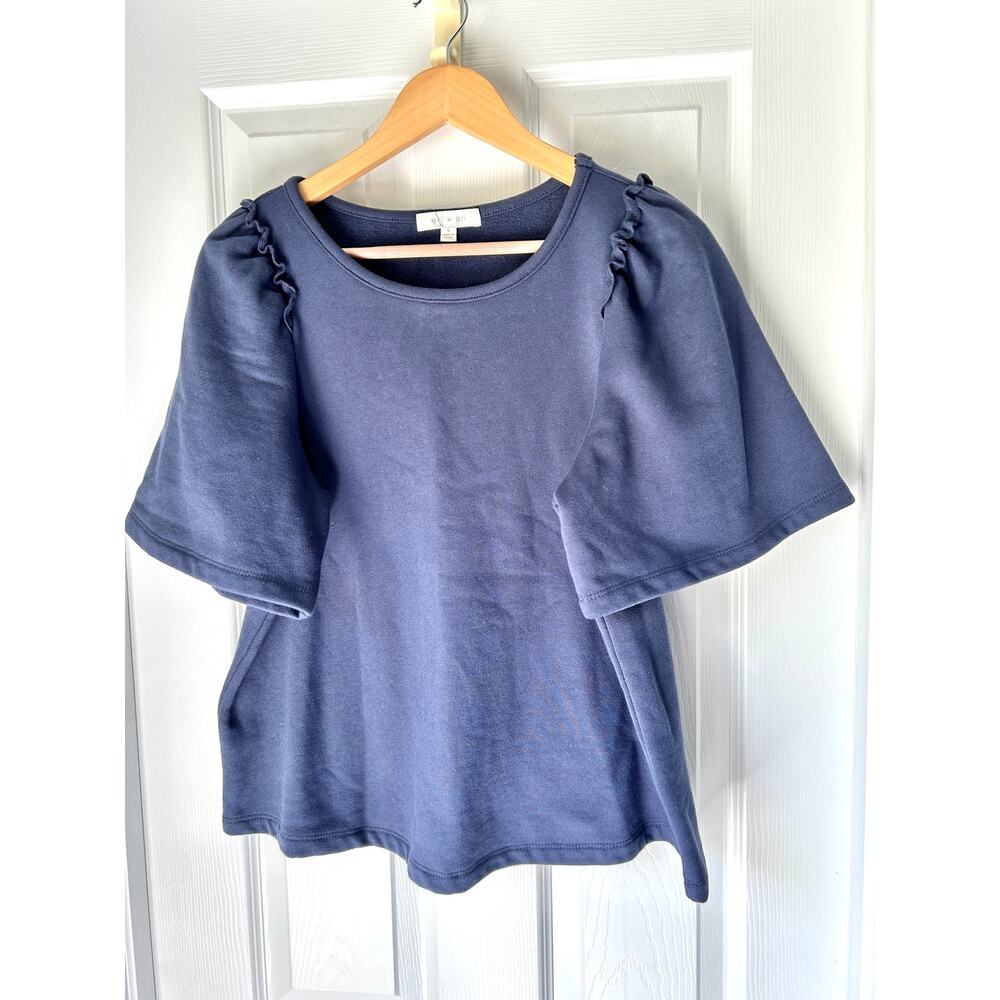 Anthropologie Eri and Ali Jersey Puff Sleeve Top navy